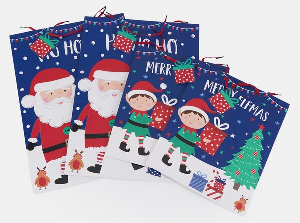 Sinsay - Vánoční dárkové tašky s motivem Santa Clause, elfů a vánočního stromku 4 pack - vícebarevná