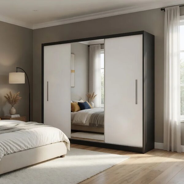 Šatní skříň s posuvnými dveřmi 232 cm se zrcadlem bílá matná MES