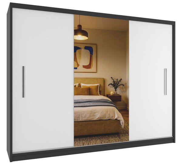 Šatní skříň s posuvnými dveřmi 232 cm se zrcadlem bílá matná MES