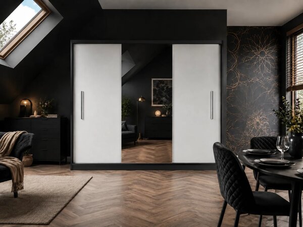 Šatní skříň s posuvnými dveřmi 232 cm se zrcadlem bílá matná MES