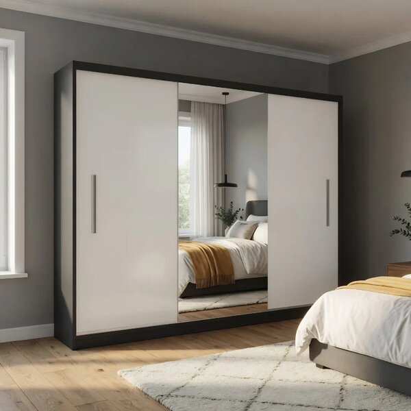 Šatní skříň s posuvnými dveřmi 232 cm se zrcadlem bílá matná MES