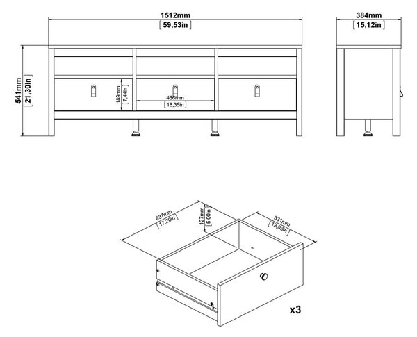 Černý TV stolek 151x54 cm Madrid – Tvilum