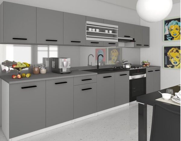 Kuchyňský nábytek 320 cm šedá antracit grafit s pracovní deskou