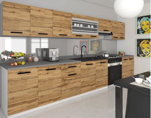 Kuchyňský nábytek 320 cm dubové dub wotan dub sonoma s pracovní deskou