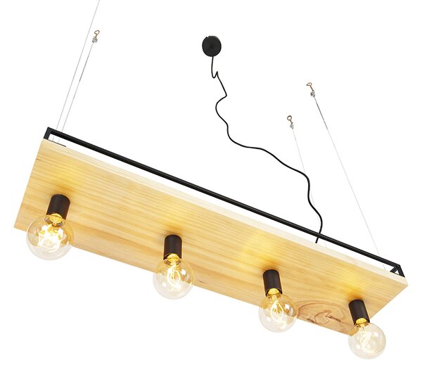 Chytré závěsné svítidlo černé se dřevem 4-světlo vč. Wifi G95 - Shelf