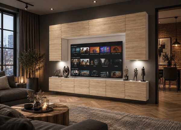 Obývací stěna 300 cm TV dubová dub sonoma IMP