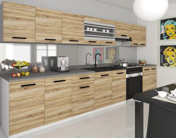 Kuchyňský nábytek 320 cm dubové dub wotan dub sonoma s pracovní deskou