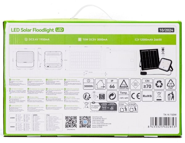 Aigostar - LED Stmívatelný solární reflektor LED/150W/3,4V IP66 + DO