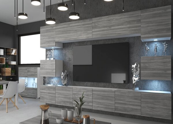 Obývací stěna 300 cm TV šedá antracit grafit IMP