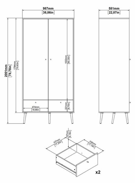 Bílá šatní skříň 99x200 cm Bodo – Tvilum