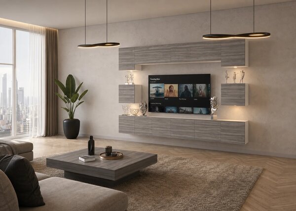 Obývací stěna 300 cm TV šedá antracit grafit IMP