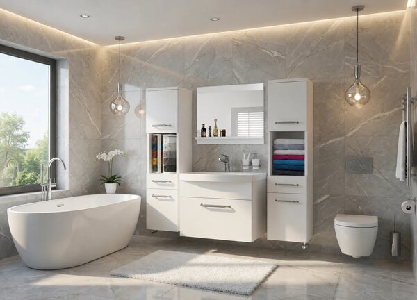 Koupelnový nábytek skříňky s umyvadlem a zrcadlem bílá matná ROD PRIMO M 6/0/W/W/0/ZINC