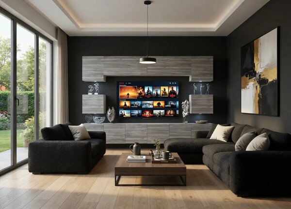 Obývací stěna 300 cm TV šedá antracit grafit IMP