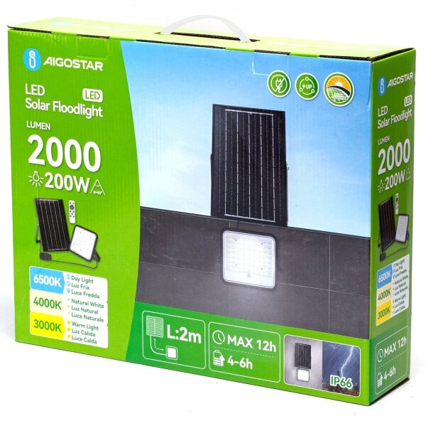 Aigostar - LED Stmívatelný solární reflektor LED/200W/3,4V IP66 + DO