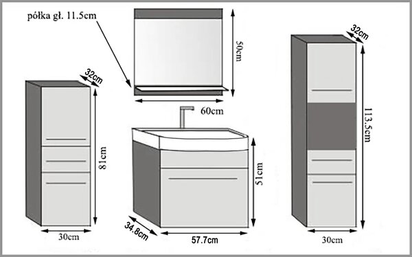 Koupelnový nábytek skříňky s umyvadlem a zrcadlem dubové dub wotan ROD PRIMO M 5/0/W/DW/0/ZINC