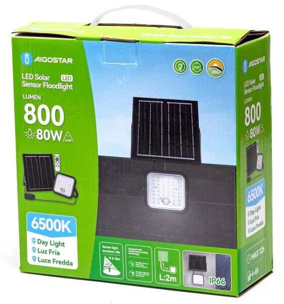 Aigostar - LED Stmívatelný solární reflektor se senzorem LED/80W/3,4V IP66 + DO