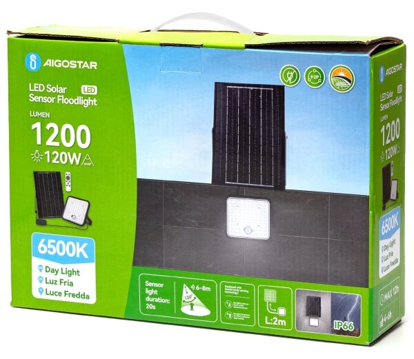 Aigostar - LED Stmívatelný solární reflektor se senzorem LED/120W/3,4V IP66 + DO