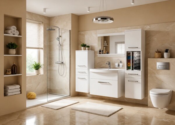 Koupelnový nábytek skříňky s umyvadlem a zrcadlem bílá matná ROD PRIMO M 5/0/W/W/0/ZINC