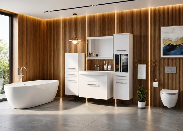 Koupelnový nábytek skříňky s umyvadlem a zrcadlem bílá matná ROD PRIMO M 5/0/W/W/0/ZINC