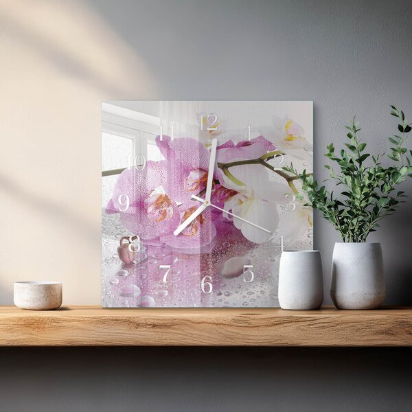 Skleněné hodiny Orchidej zskb-30x30-00083588