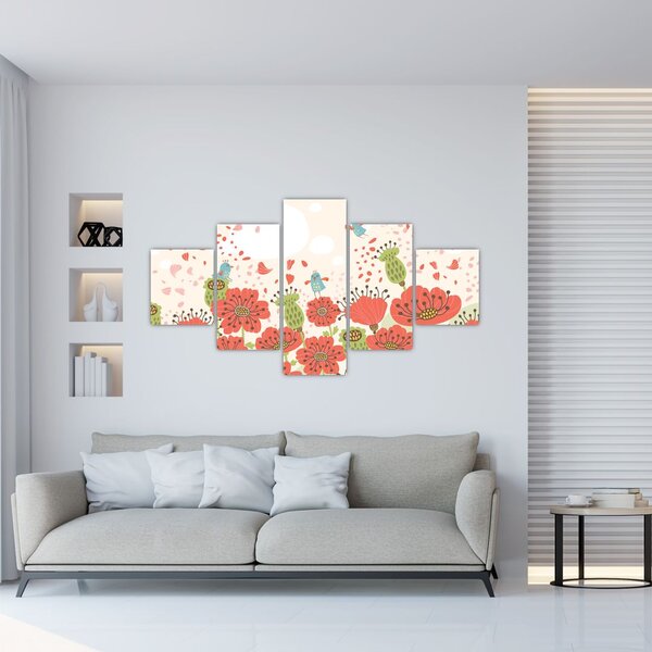 Obraz - Ptáčci na rozkvetlé louce (125x70 cm)