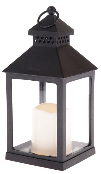 Lucerna s LED svíčkou Vintage černá, 10 x 20 x 10 cm, teplá bílá, plast