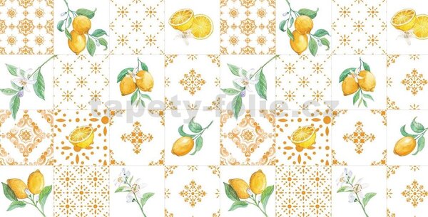 Ubrus PVC 3581539, metráž, 20 m x 140 cm, kachličky s ornamenty a citróny, IMPOL TRADE