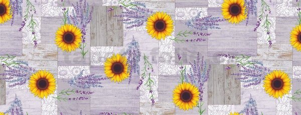 Ubrus PVC 3581535, metráž, 20 m x 140 cm, slunečnice s levandulí, IMPOL TRADE
