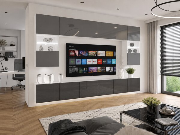 Obývací stěna 300 cm TV/RTV šedý lesk