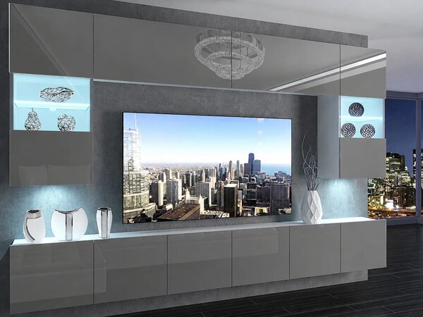 Obývací stěna 300 cm TV/RTV šedý lesk