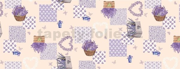 Ubrus PVC 3581526, metráž, 20 m x 140 cm, levandulové dekorace na béžovém podkladu, IMPOL TRADE