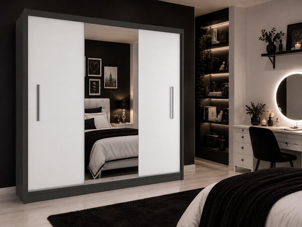 Šatní skříň s posuvnými dveřmi 200 cm PRIMO se zrcadlem bílá matná MES