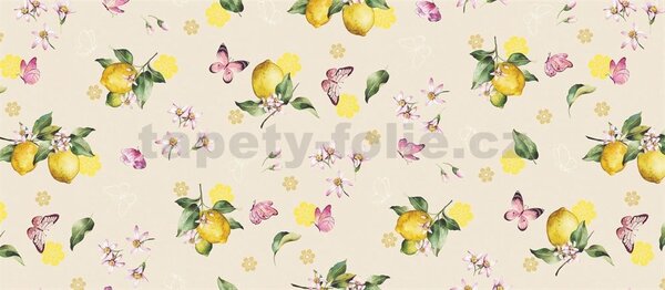 Ubrus PVC 3581542, metráž, 20 m x 140 cm, větvičky s citróny na hnědém podkladu, IMPOL TRADE