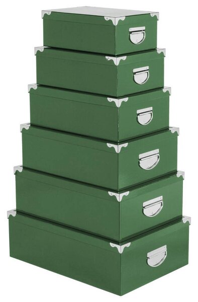 Sada úložných boxů s víkem, 6 kusů, zelená barva