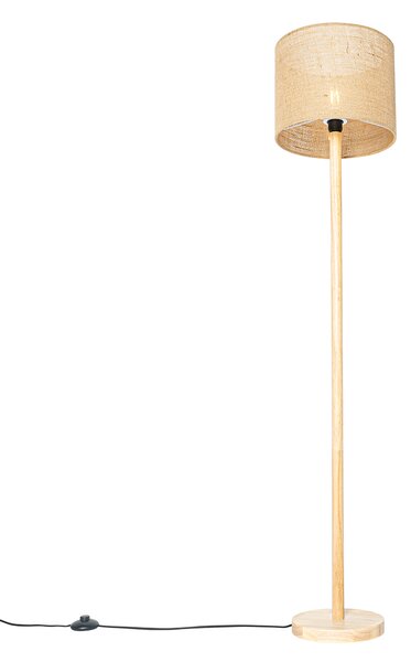 Venkovská stojací lampa dřevěná s lněným stínítkem přírodní 32 cm - Mels
