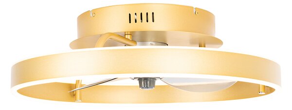 Stropní ventilátor mosazný 50 cm vč. LED stmívatelný s dálkovým ovládáním - Maddy