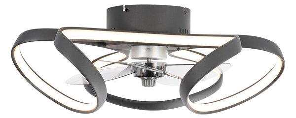 Stropní ventilátor černý 55 cm vč. LED stmívatelný s dálkovým ovládáním - Mandy