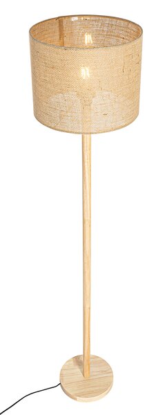 Venkovská stojací lampa dřevěná s lněným stínítkem přírodní 32 cm - Mels