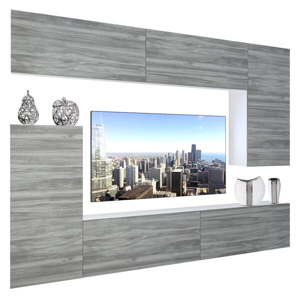 Obývací stěna Belini Premium Full Version šedý antracit Glamour Wood + LED osvětlení Nexum 128 128