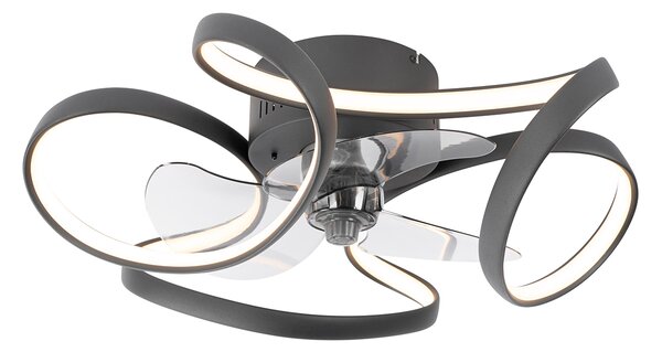 Stropní ventilátor černý 55 cm vč. LED stmívatelný s dálkovým ovládáním - Mandy