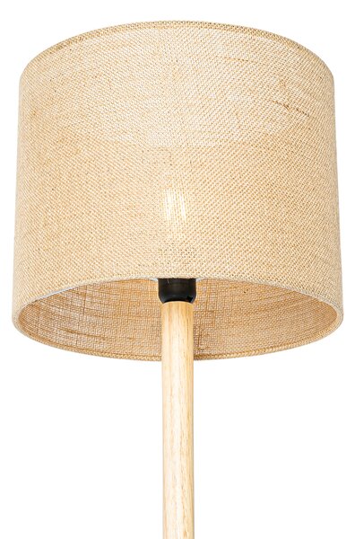 Venkovská stojací lampa dřevěná s lněným stínítkem přírodní 32 cm - Mels