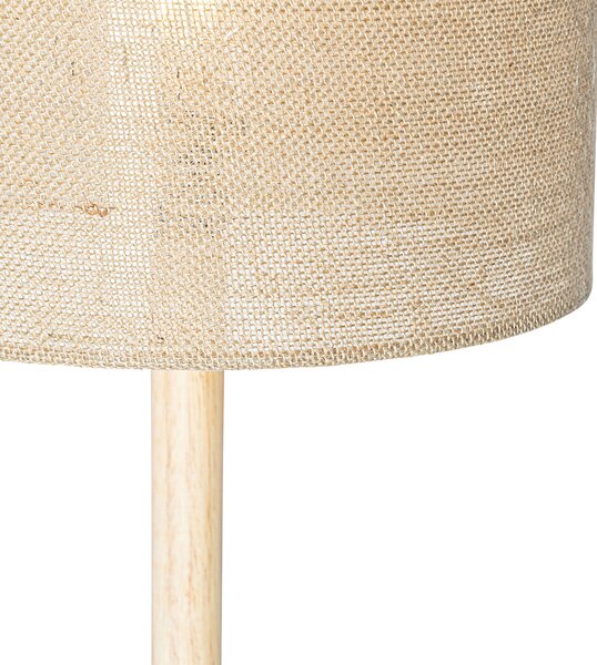 Venkovská stojací lampa dřevěná s lněným stínítkem přírodní 32 cm - Mels