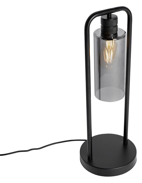 Moderní stolní lampa černá s kouřovým sklem - Stavelot
