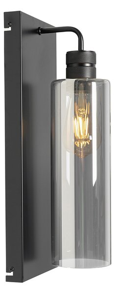 Moderní nástěnná lampa černá s kouřovým sklem - Stavelot