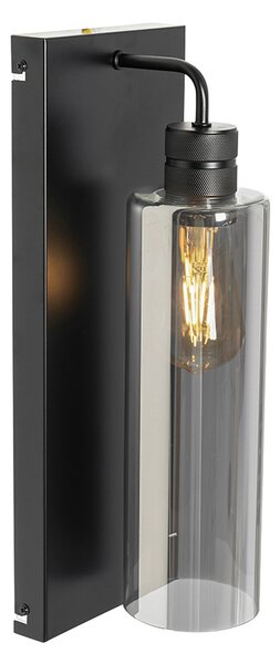 Moderní nástěnná lampa černá s kouřovým sklem - Stavelot