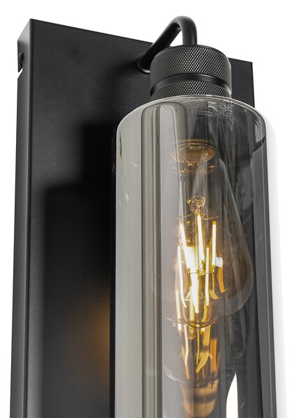 Moderní nástěnná lampa černá s kouřovým sklem - Stavelot