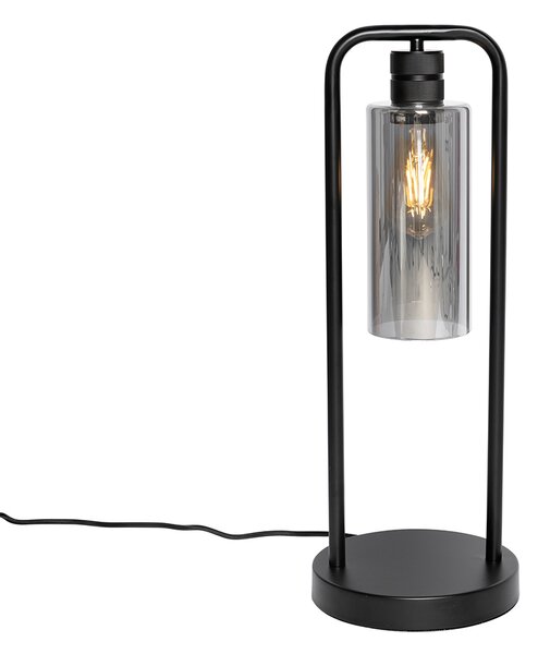 Moderní stolní lampa černá s kouřovým sklem - Stavelot