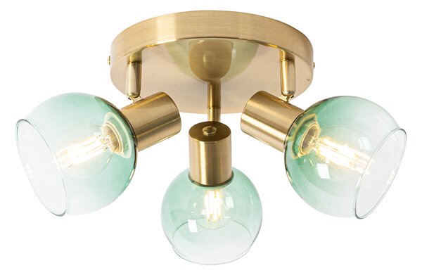 Stropní bodové svítidlo Art Deco zlaté se zeleným sklem 3-světlo - Vidro
