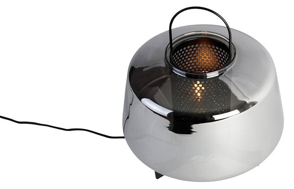 Art Deco stolní lampa černá s kouřovým sklem 30 cm - Kevin