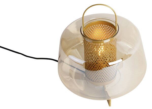 Stolní lampa v art deco stylu zlatá s jantarovým sklem 30 cm - Kevin